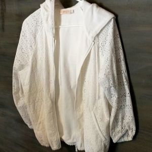 Tory Burch Terry and Eyelet Hoodie jacket